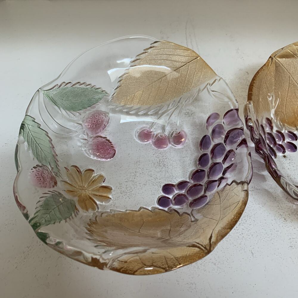 Mikasa Set of 2 Savoir Vivre Wild Orchard Chablis Crystal Bowls 7.5" Japan - Picture 4 of 4